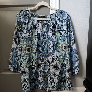 Lane Bryant  Blue and White Floral Blouse